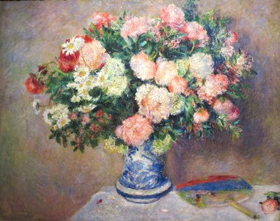 Bouquet of Chrysanthemums and a Japanese Fan by Pierre Auguste Renoir